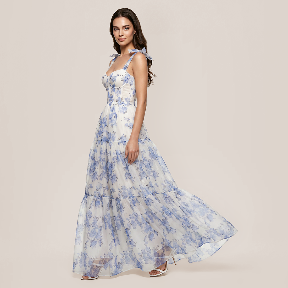 Wedding Guest Maxi A-Line Organza Floral Romantic Dress - MYTHSIS