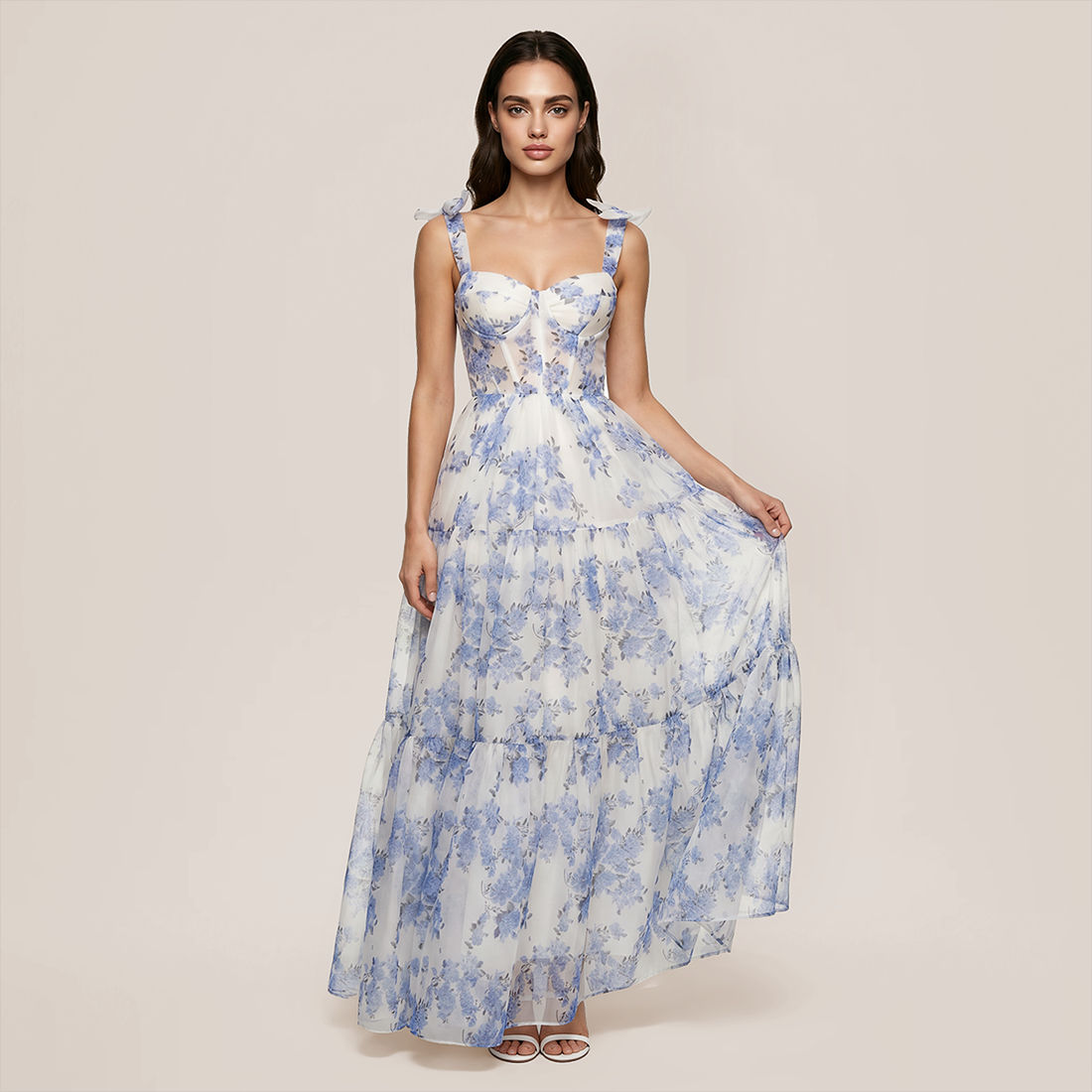 Wedding Guest Maxi A-Line Organza Floral Dress - Wholesale Supplier