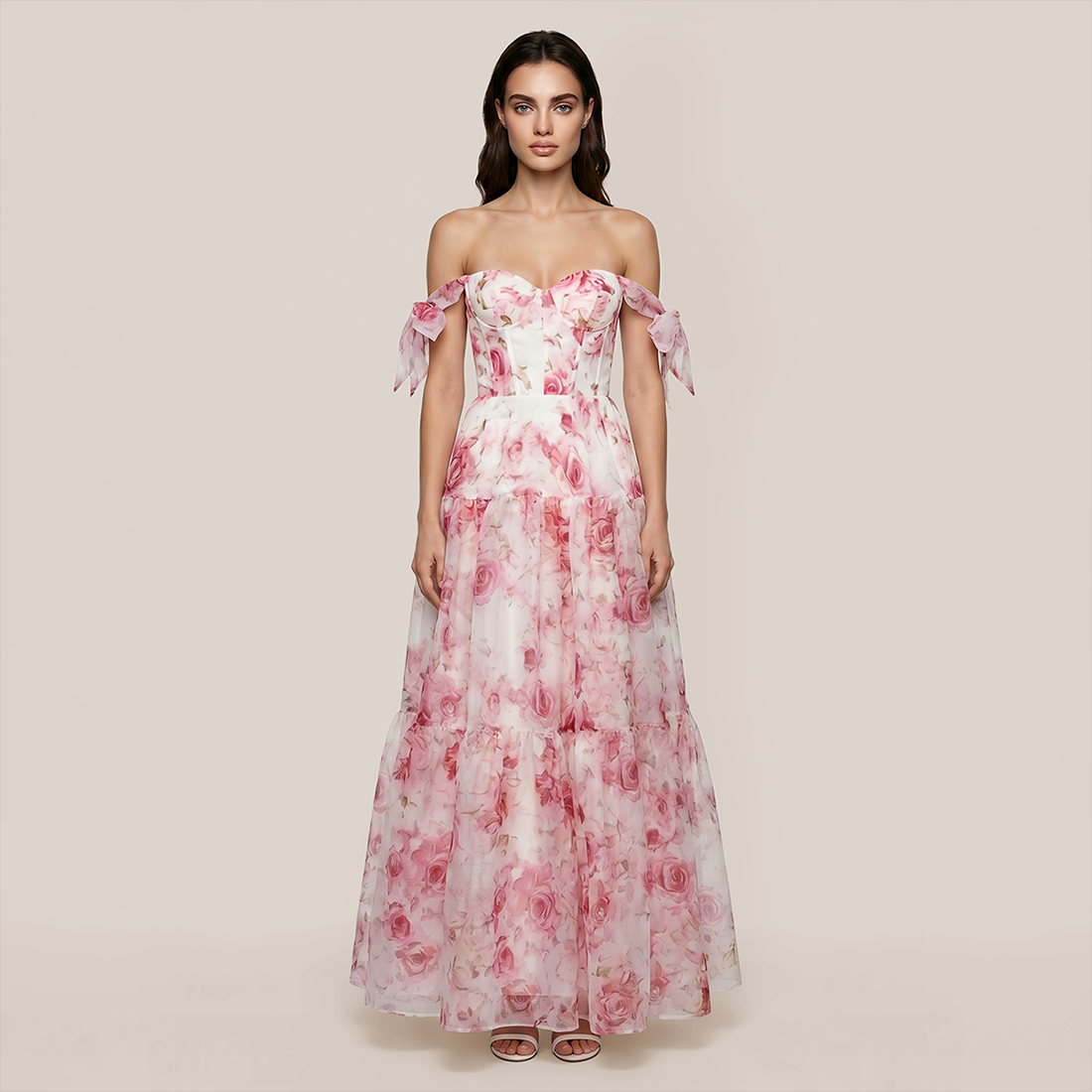 Wedding Guest Maxi A-Line Organza Floral Dress - Wholesale Supplier