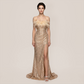 Formal Evening Maxi A-Line Sequin Elegant Feather Trim Open Back Dress - MYTHSIS
