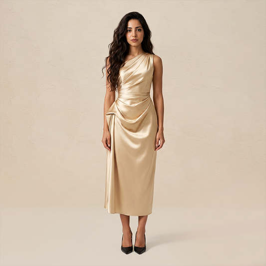 Formal Evening Maxi Sheath Satin Glam Off-Shoulder Solid High Waist Dress - MYTHSIS