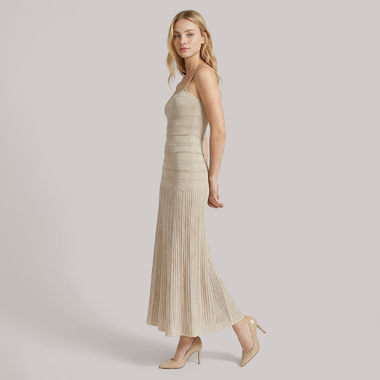 French hollow pattern knitted midi dress