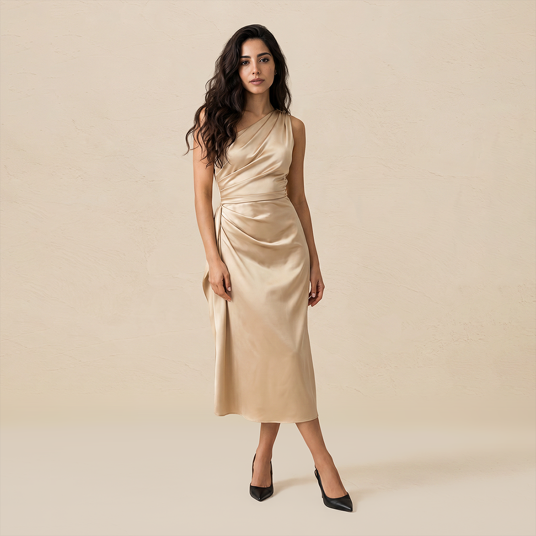 Formal Evening Maxi Sheath Satin Glam Off-Shoulder Solid High Waist Dress - MYTHSIS
