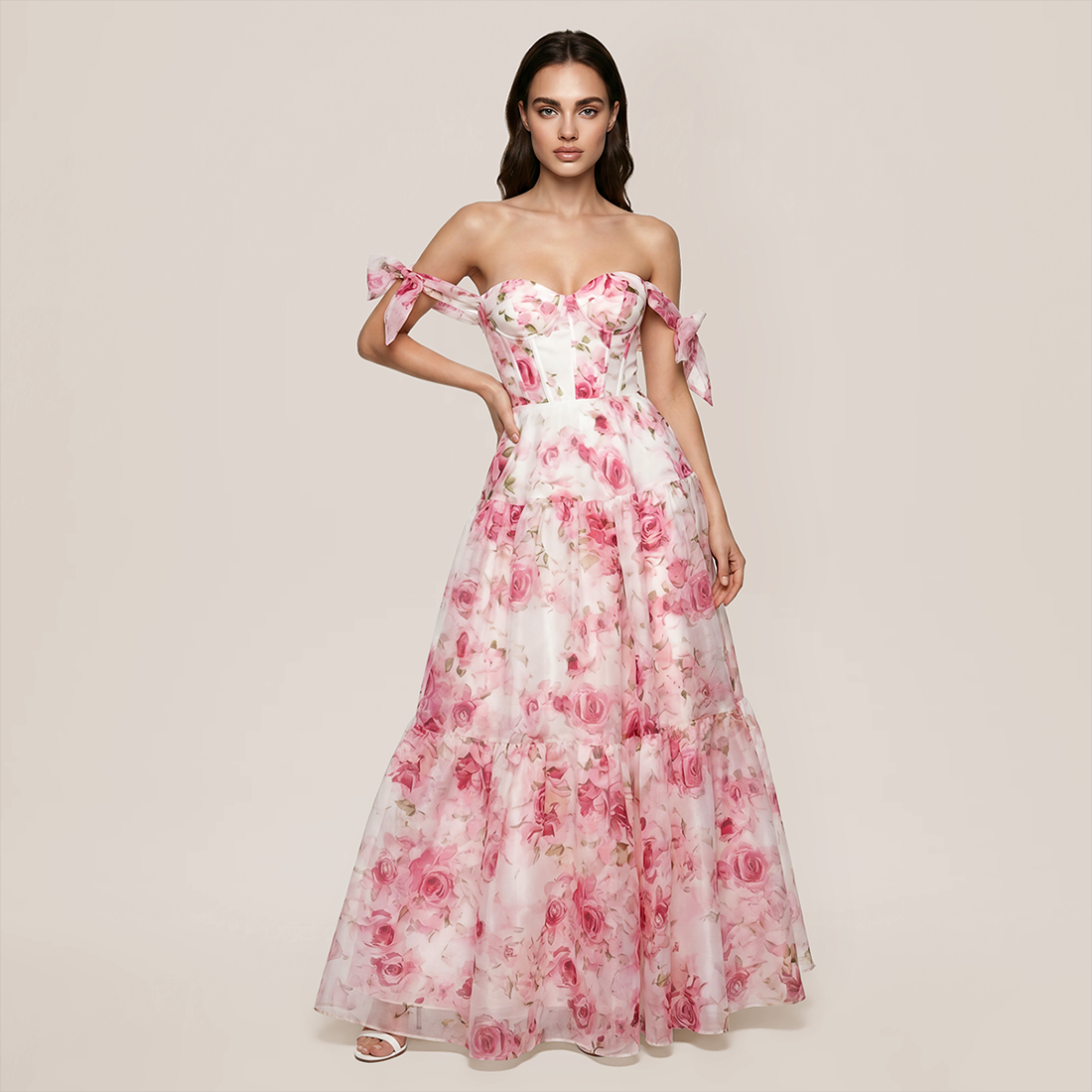 Wedding Guest Maxi A-Line Organza Floral Romantic Dress - MYTHSIS