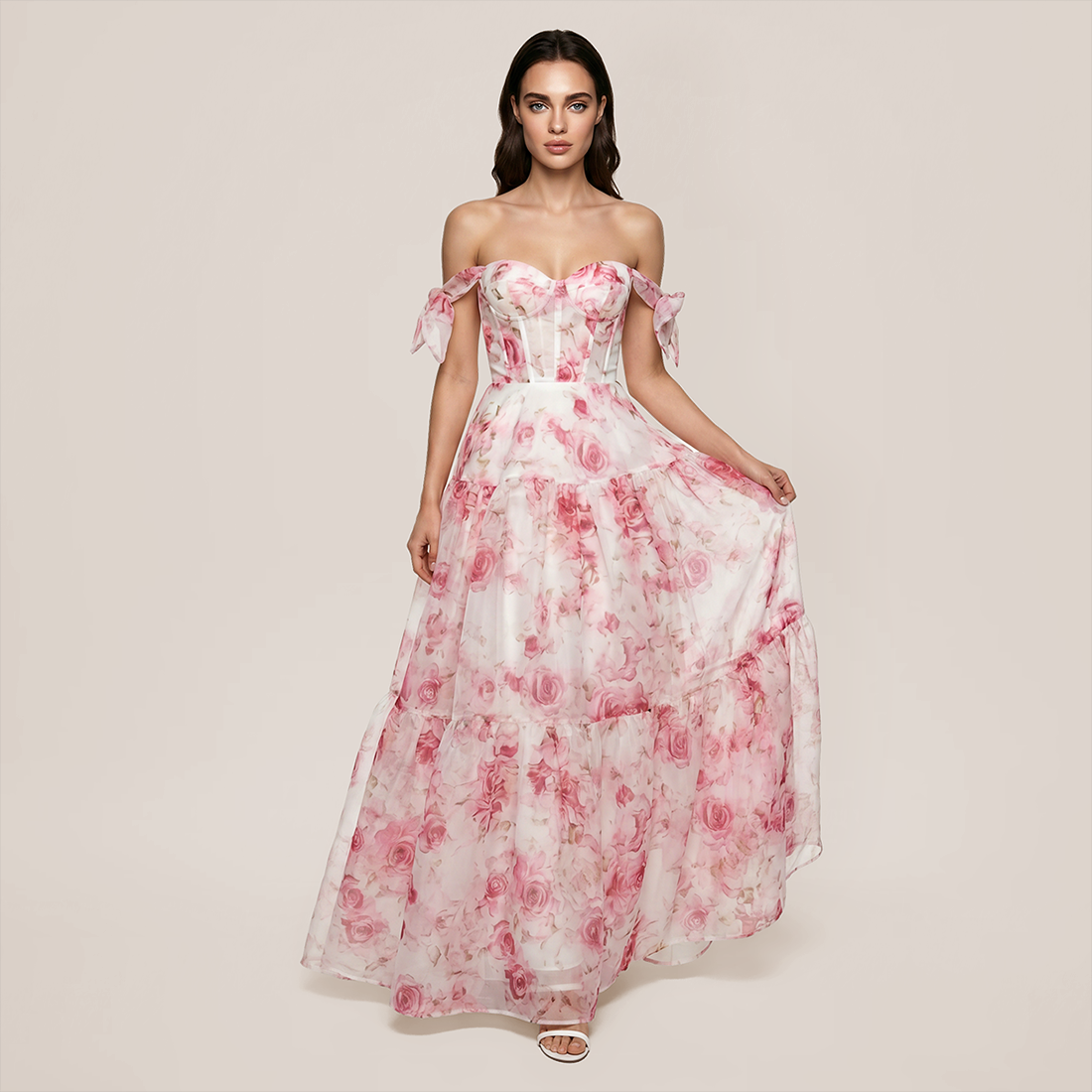 Wedding Guest Maxi A-Line Organza Floral Romantic Dress - MYTHSIS