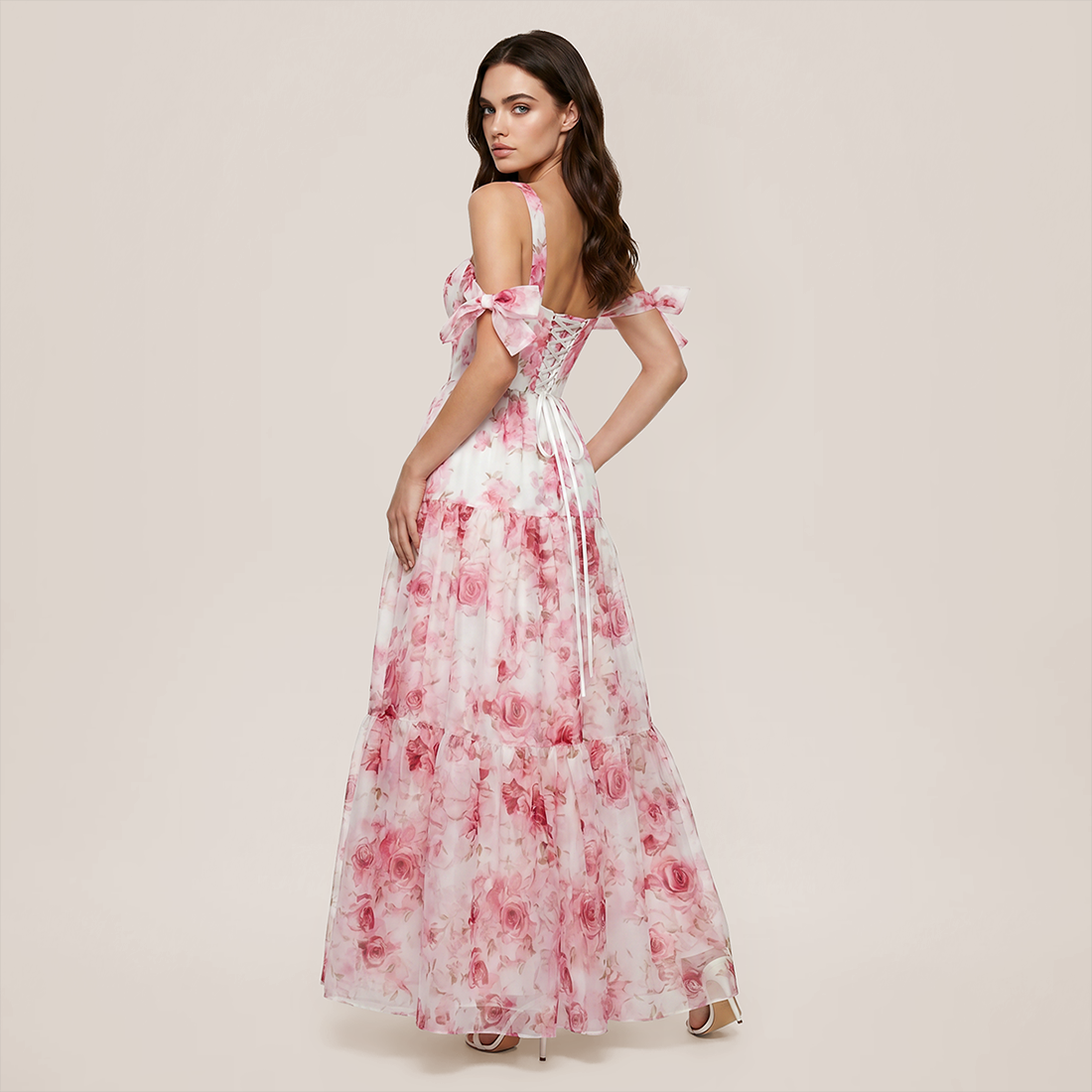 Wedding Guest Maxi A-Line Organza Floral Romantic Dress - MYTHSIS