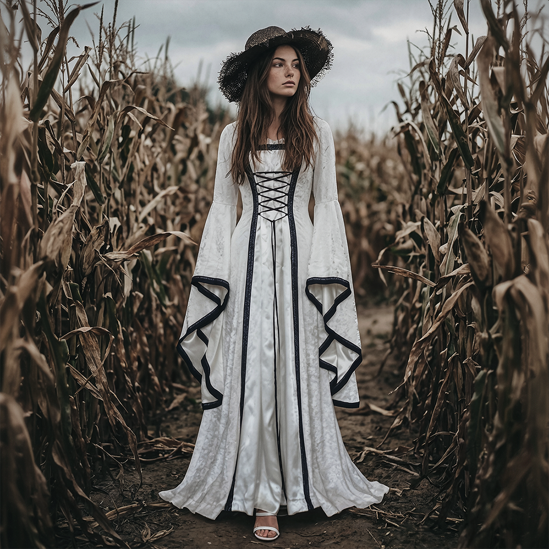 Wholesale Women's Medieval Hooded Velvet Long Costume Dress
