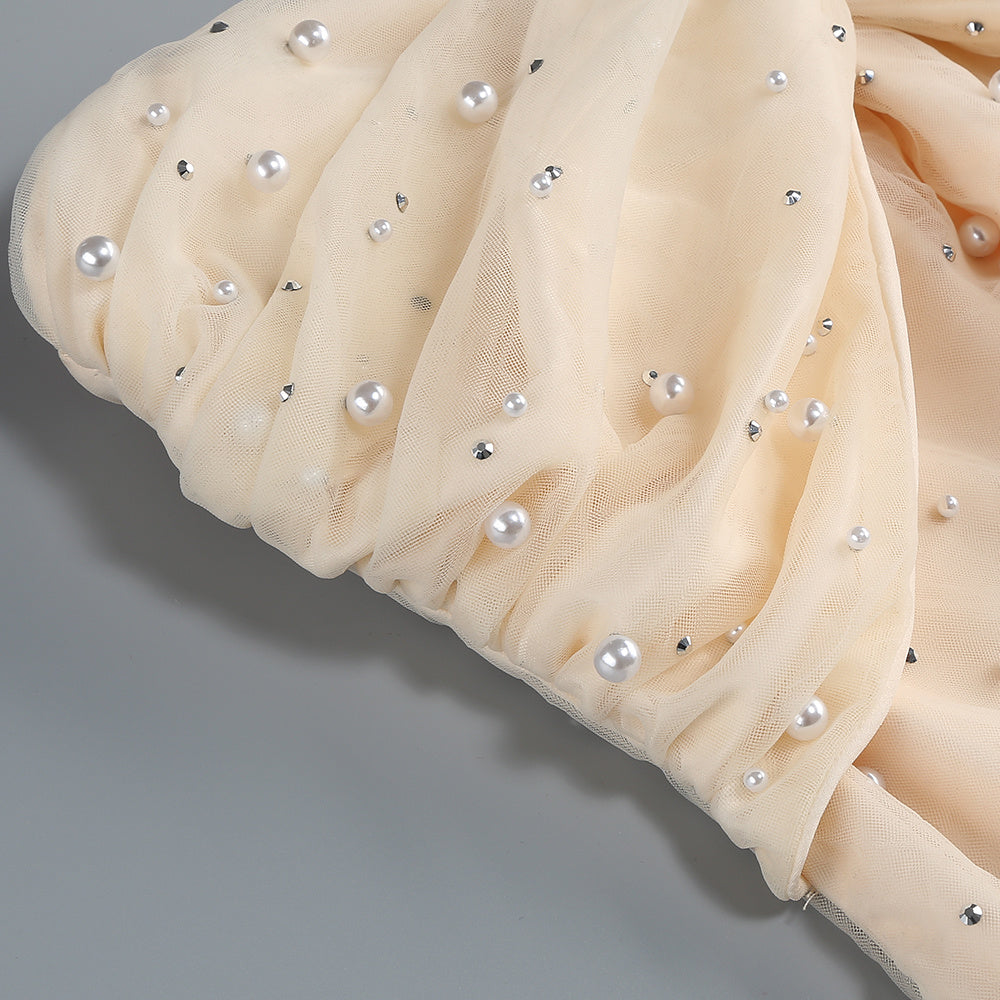 【Party & Event】 Maxi Sheath Polyester Spandex Sexy Strapless Rhinestone Mesh Spliced Dress - MYTHSIS