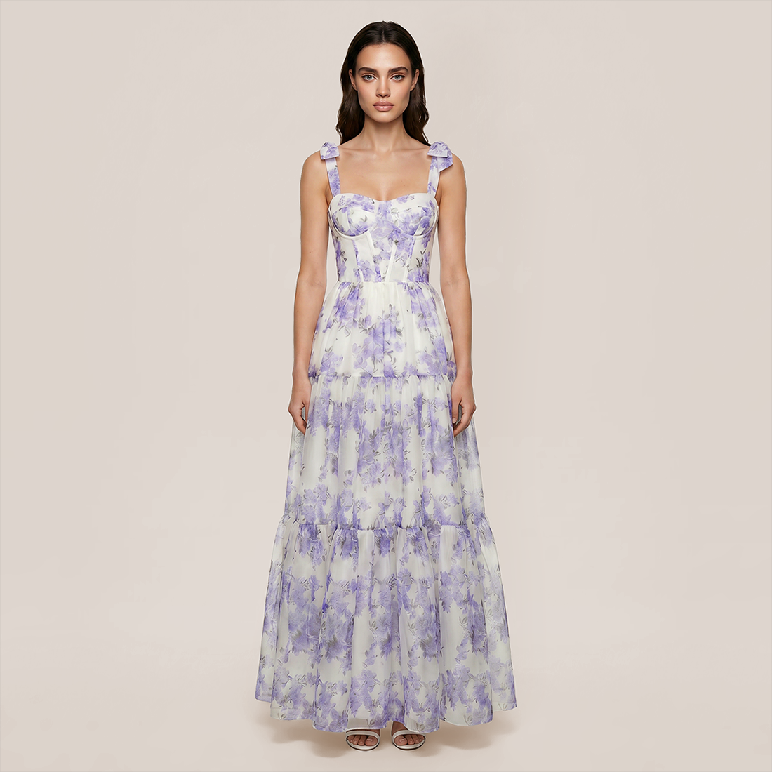 Wedding Guest Maxi A-Line Organza Floral Romantic Dress - MYTHSIS