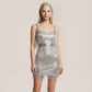 【Party & Event】 Mini Sheath Polyester Glam Straight Neck Sequin Fringe Dress - MYTHSIS