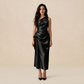 Formal Evening Maxi Sheath Satin Glam Off-Shoulder Solid High Waist Dress - MYTHSIS