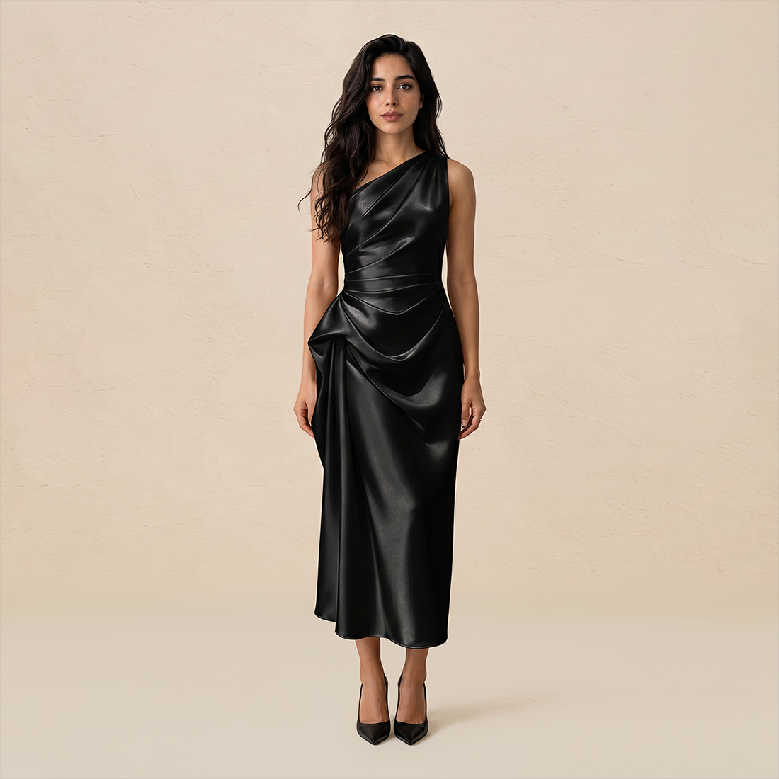 Formal Evening Maxi Sheath Satin Glam Off-Shoulder Solid High Waist Dress - MYTHSIS
