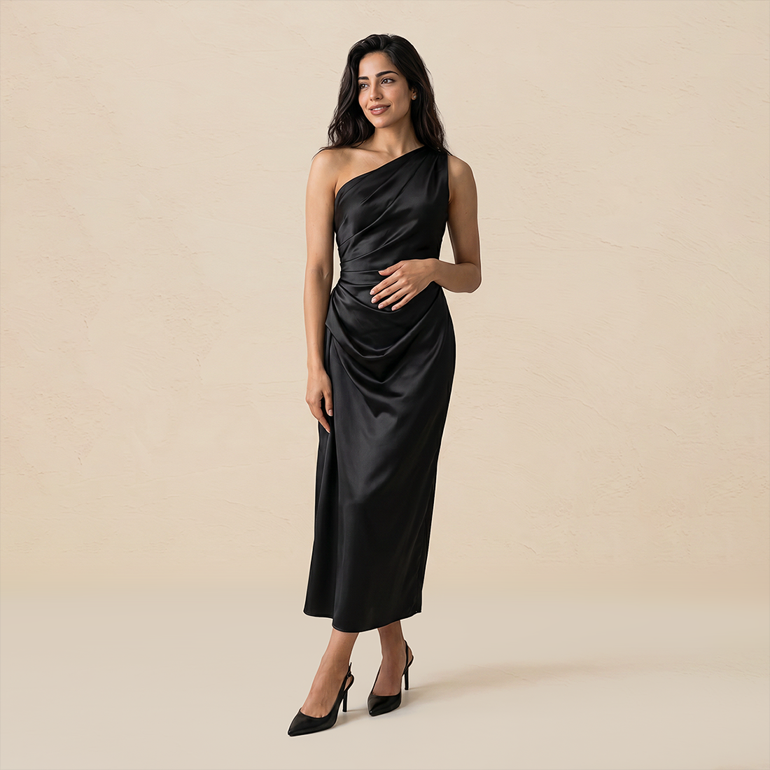 Formal Evening Maxi Sheath Satin Glam Off-Shoulder Solid High Waist Dress - MYTHSIS