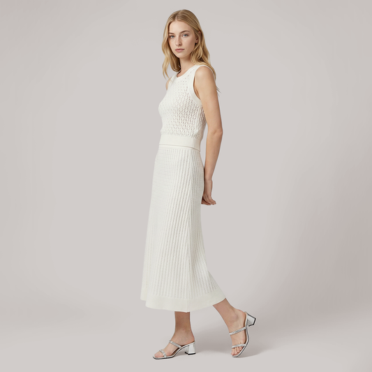 Round neck sleeveless vest+high waisted skirt knitted 2-piece set