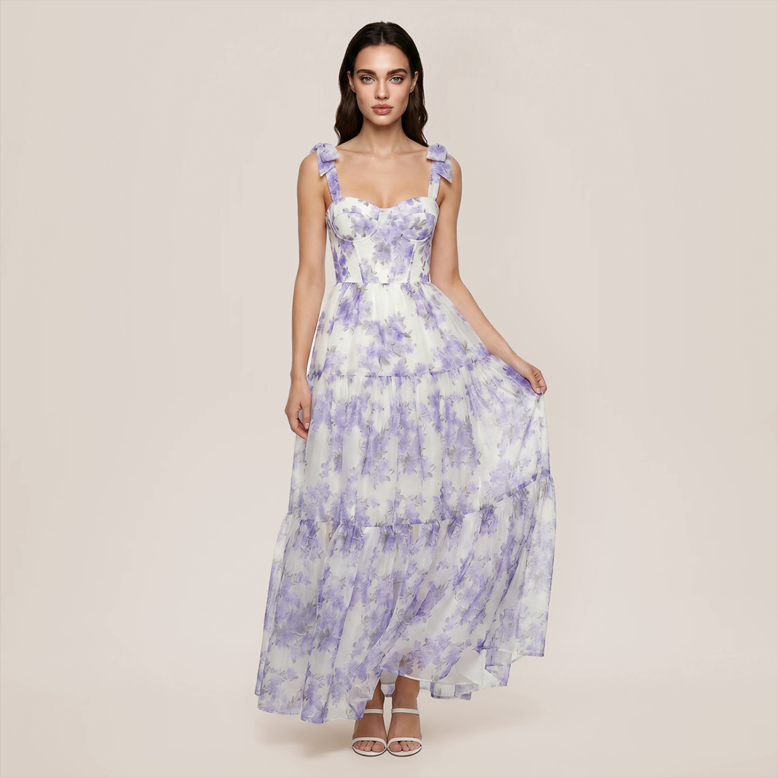 Wedding Guest Maxi A-Line Organza Floral Dress - Wholesale Supplier