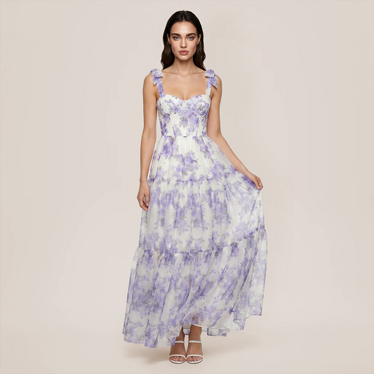 Wedding Guest Maxi A-Line Organza Floral Romantic Dress - MYTHSIS
