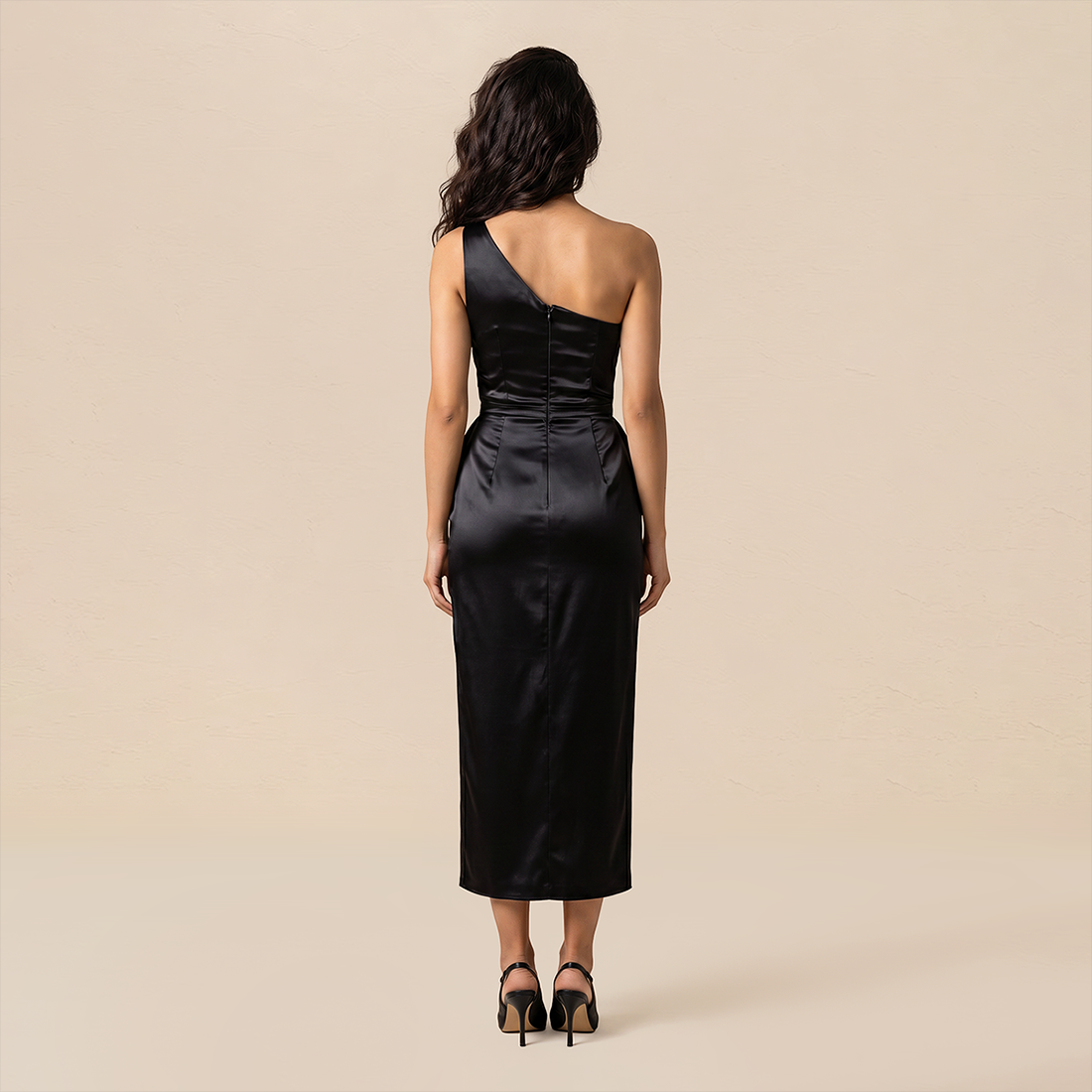 Formal Evening Maxi Sheath Satin Glam Off-Shoulder Solid High Waist Dress - MYTHSIS