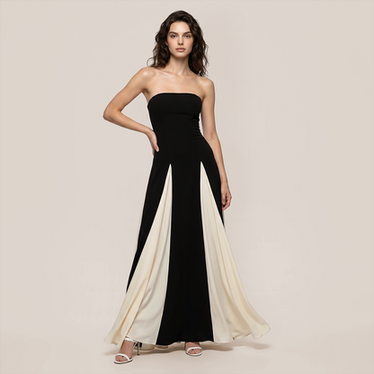 Formal Evening Maxi A-Line Polyester Elegant Colorblock Petal Hem Dress - MYTHSIS