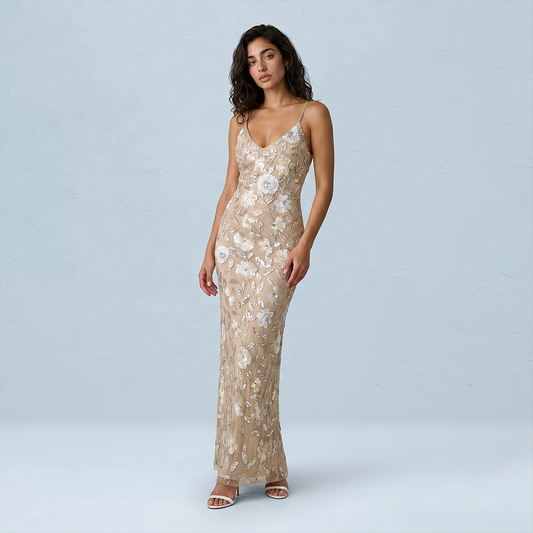 Formal Evening Maxi Sheath Polyester Glam Spaghetti Strap Sequin Mermaid Dress - MYTHSIS