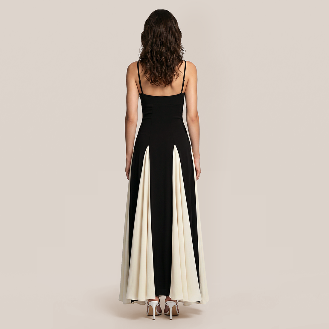 Formal Evening Maxi A-Line Polyester Elegant Colorblock Petal Hem Dress - MYTHSIS