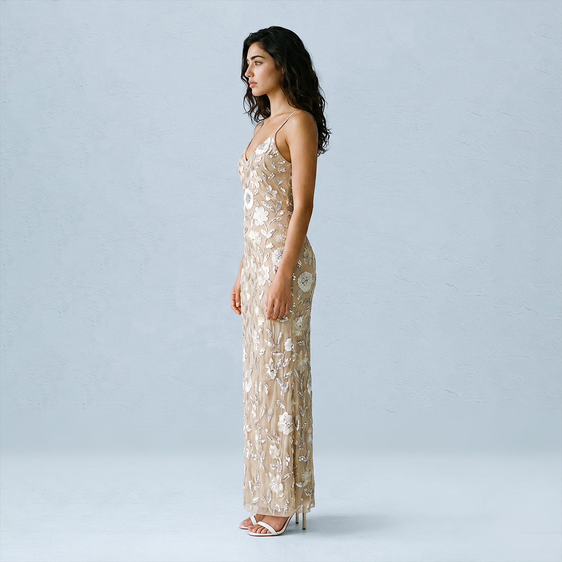 Formal Evening Maxi Sheath Polyester Glam Spaghetti Strap Sequin Mermaid Dress - MYTHSIS