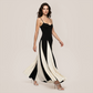 Formal Evening Maxi A-Line Polyester Elegant Colorblock Petal Hem Dress - MYTHSIS