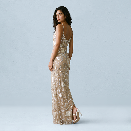 Formal Evening Maxi Sheath Polyester Glam Spaghetti Strap Sequin Mermaid Dress - MYTHSIS