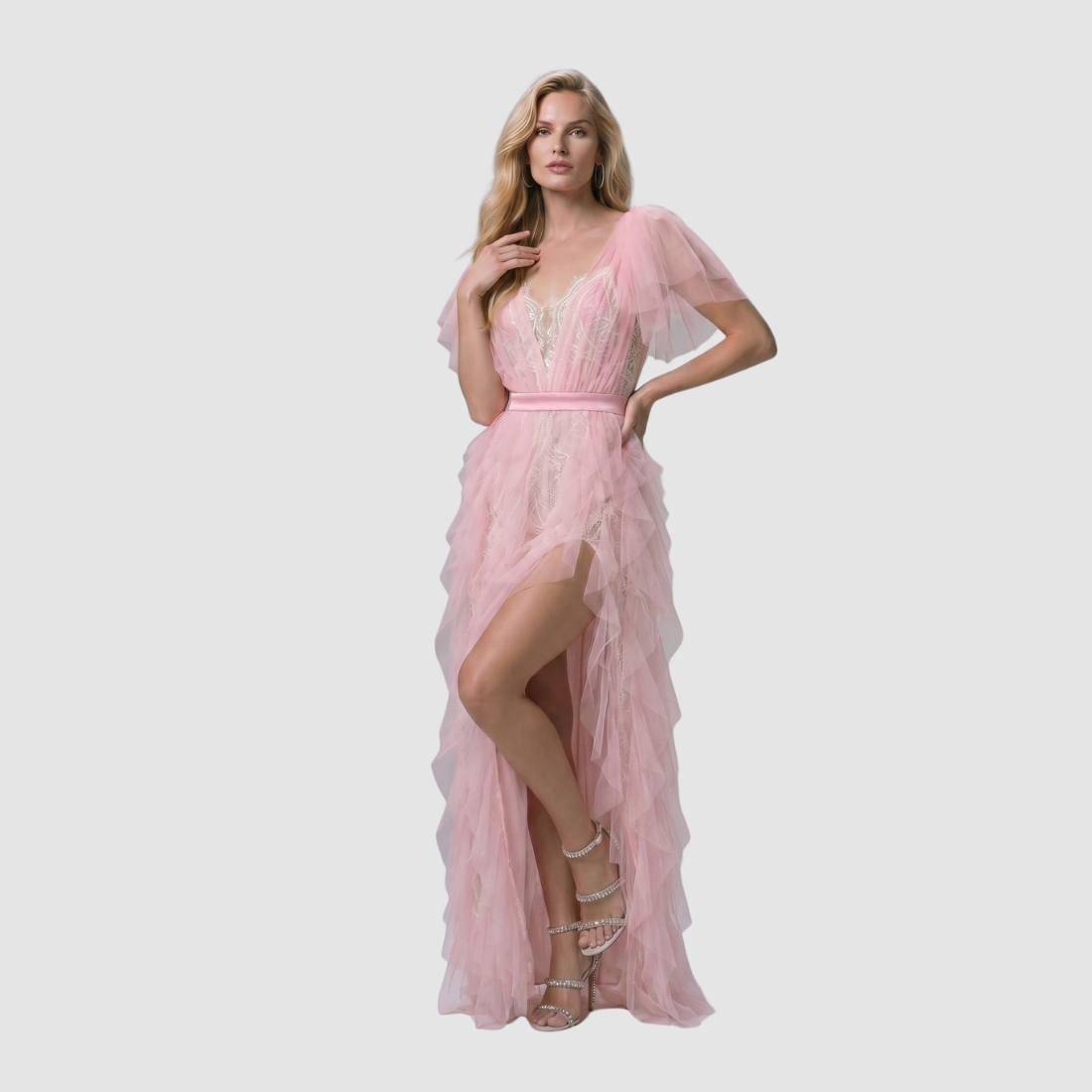 【Party & Event】 Maxi Sheath Polyester Spandex Sexy V-Neck Lace Mesh Spliced Dress - MYTHSIS