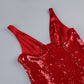 【Party & Event】 Maxi Mermaid Sequin Polyester Sexy V-Neck Satin Spliced Dress - MYTHSIS