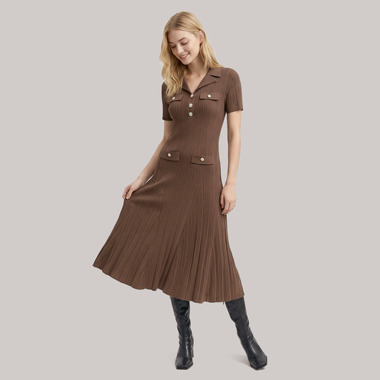 Short sleeved V-neck short sleeved knitted maxi dress