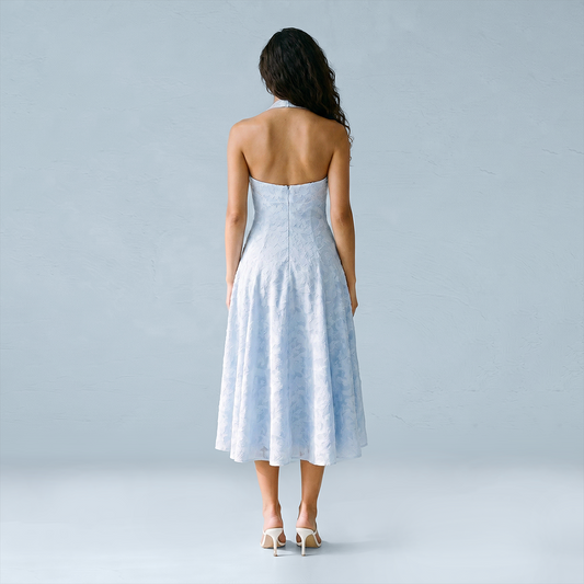 Graduation & Prom Midi A-Line Polyester Glam Halter Neck Jacquard Backless Dress - MYTHSIS