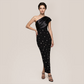 Formal Evening Maxi Bodycon Polyester Glam One-Shoulder Rhinestone Bandage Dress - MYTHSIS