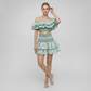 Embroidered Ruffle Off-Shoulder Crop Top and Skirt Set