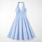 Graduation & Prom Midi A-Line Polyester Glam Halter Neck Jacquard Backless Dress - MYTHSIS
