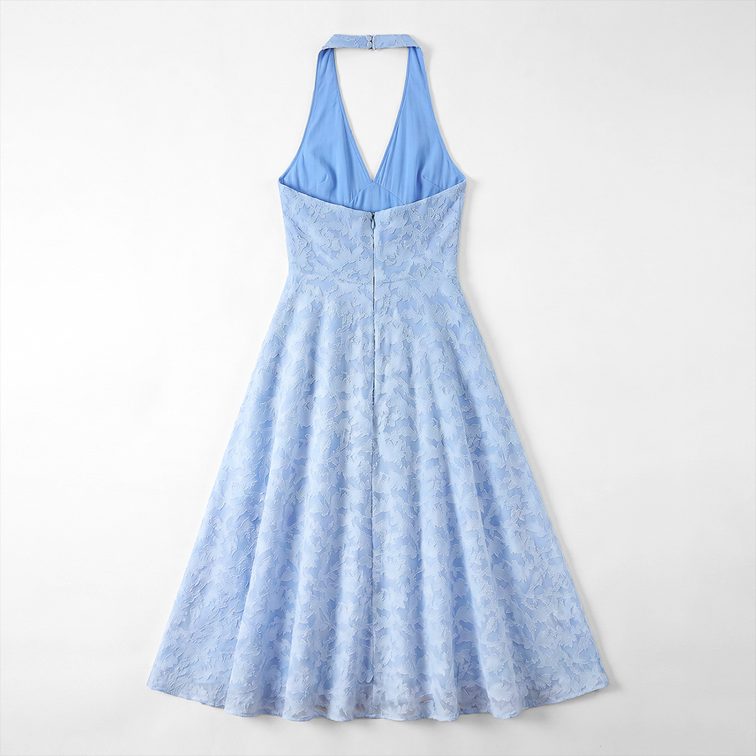 Graduation & Prom Midi A-Line Polyester Glam Halter Neck Jacquard Backless Dress - MYTHSIS