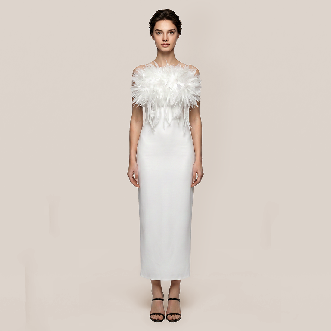 Formal Evening Maxi Bodycon Polyester Elegant 3D Floral Feather Strapless Bandage Dress - Wholesale Dresses Low MOQ - MYTHSIS