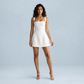 Graduation & Prom Mini Sheath Polyester Sexy Square Neck Tie-Up Spliced Dress - MYTHSIS