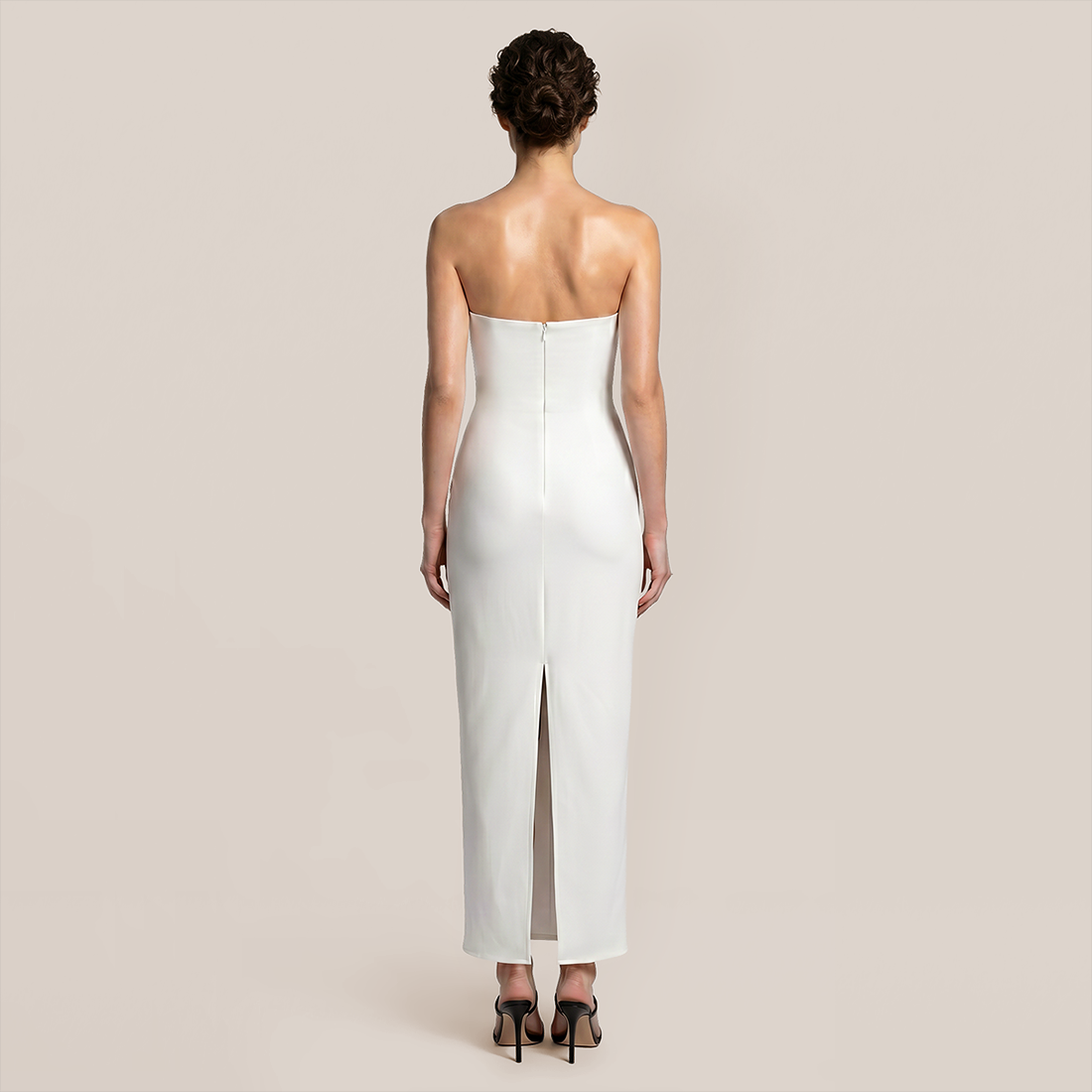 Formal Evening Maxi Bodycon Polyester Elegant 3D Floral Feather Strapless Bandage Dress - MYTHSIS