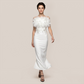 Formal Evening Maxi Bodycon Polyester Elegant 3D Floral Feather Strapless Bandage Dress - MYTHSIS