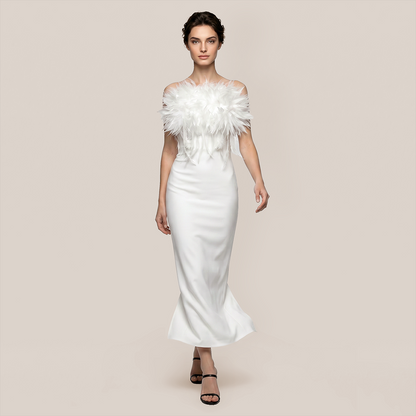 Formal Evening Maxi Bodycon Polyester Elegant 3D Floral Feather Strapless Bandage Dress - MYTHSIS