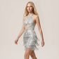 【Party & Event】 Mini A-Line Polyester Glam Round Neck Sequin Fringe Dress - MYTHSIS
