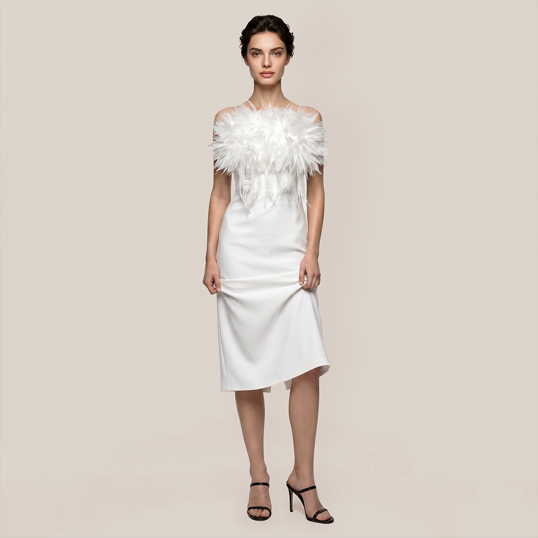 Formal Evening Maxi Bodycon Polyester Elegant 3D Floral Feather Strapless Bandage Dress - MYTHSIS