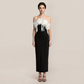 Formal Evening Maxi Bodycon Polyester Elegant 3D Floral Feather Strapless Bandage Dress - MYTHSIS