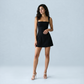 Graduation & Prom Mini Sheath Polyester Sexy Square Neck Tie-Up Spliced Dress - MYTHSIS