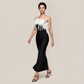 Formal Evening Maxi Bodycon Polyester Elegant 3D Floral Feather Strapless Bandage Dress - MYTHSIS