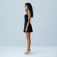 Graduation & Prom Mini Sheath Polyester Sexy Square Neck Tie-Up Spliced Dress - MYTHSIS
