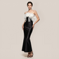 Formal Evening Maxi Bodycon Polyester Elegant 3D Floral Feather Strapless Bandage Dress - MYTHSIS