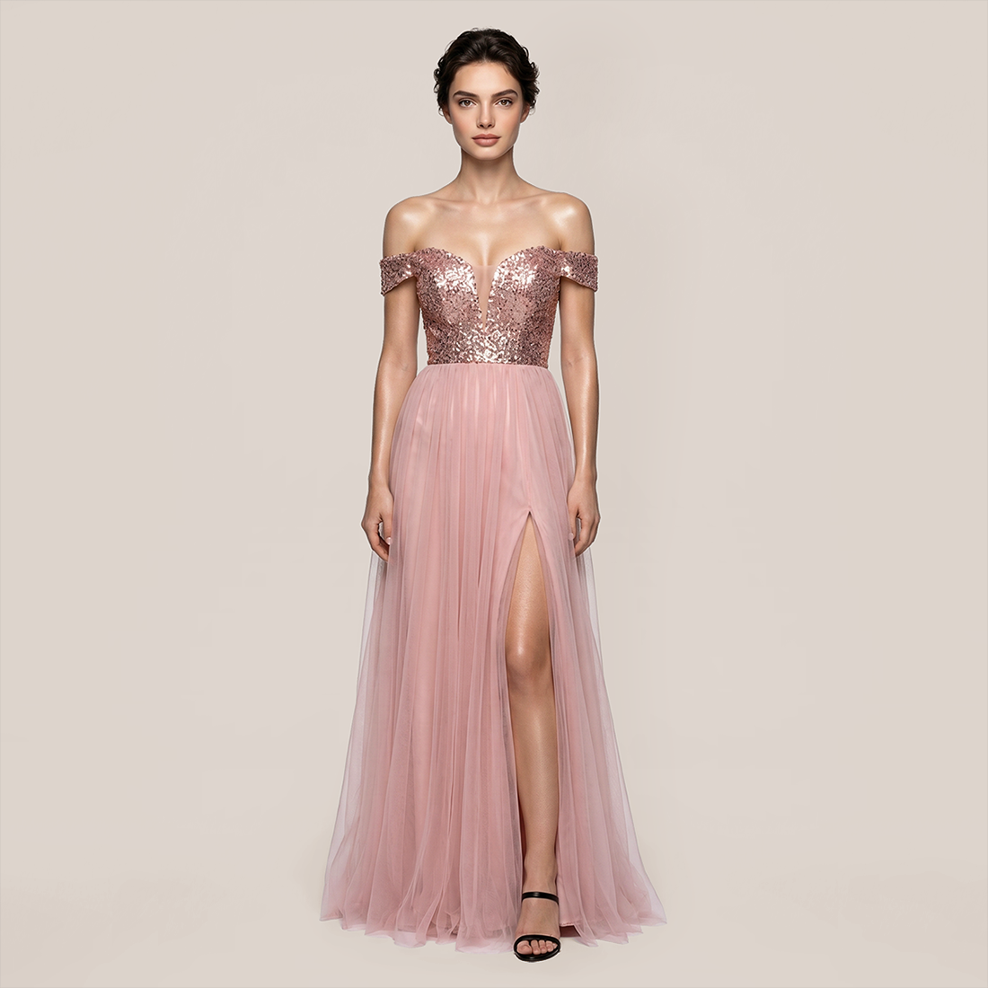 Graduation & Prom Maxi A-Line Polyester Glam V-Neck Rhinestone Backless Slit Dress - MYTHSIS