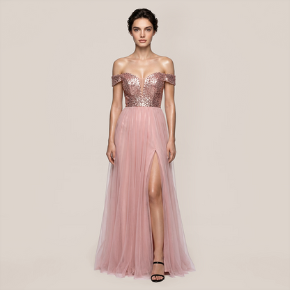 Graduation & Prom Maxi A-Line Polyester Glam V-Neck Rhinestone Backless Slit Dress - MYTHSIS