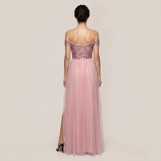 Graduation & Prom Maxi A-Line Polyester Glam V-Neck Rhinestone Backless Slit Dress - MYTHSIS